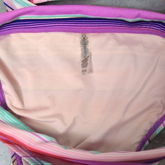 Victorias Secret Bikini Set Striped Wirefree Halter Foldover Push Up Metallic - Picture 10 of 12